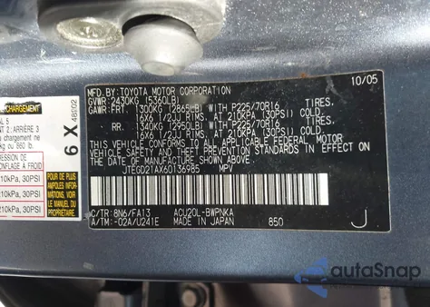 2006 Toyota Highlander z USA, uszkodzony, nr VIN JTEGD21AX60136985